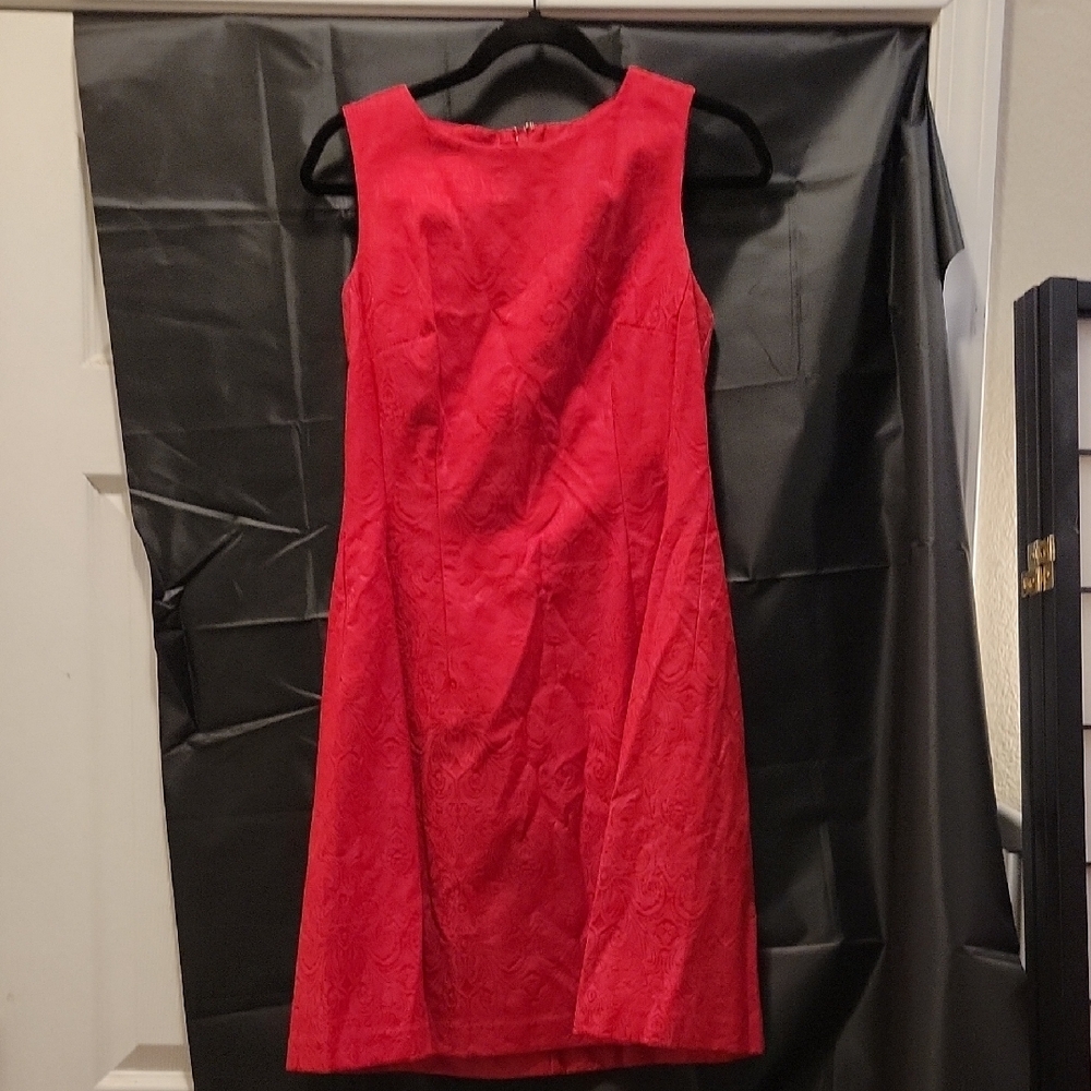 Eva Mendes Red Sheath Midi Dress Scoop Neck Sleeveless